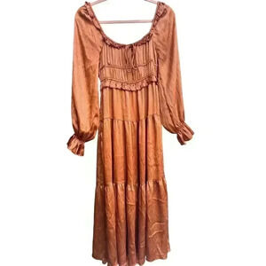Lush Maxi Rustic Orange Long Sleeve Dress. Size: S